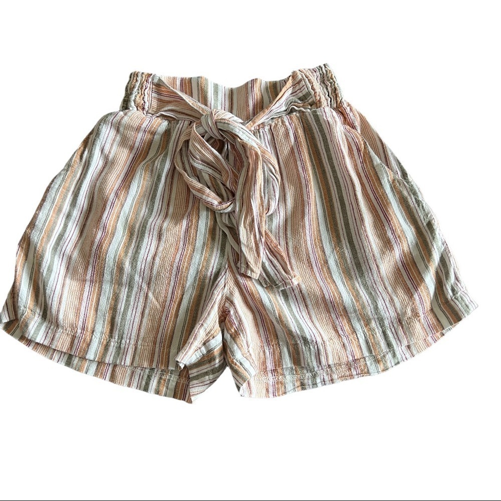 Final Touch striped paper bag tie Linen blend shorts Size S